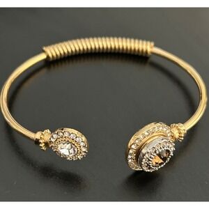 Snap Cuff Bracelet Women OS Gold Tone Crystal Pave Smoky Topaz Magnolia and Vine